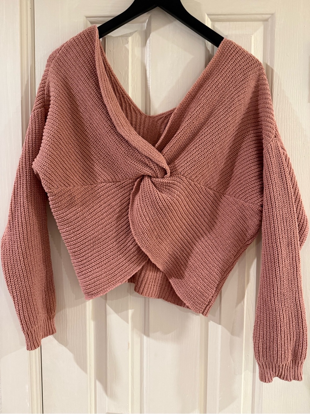 moon & madison Dusty Rose Twist-Front V-Neck Sweater